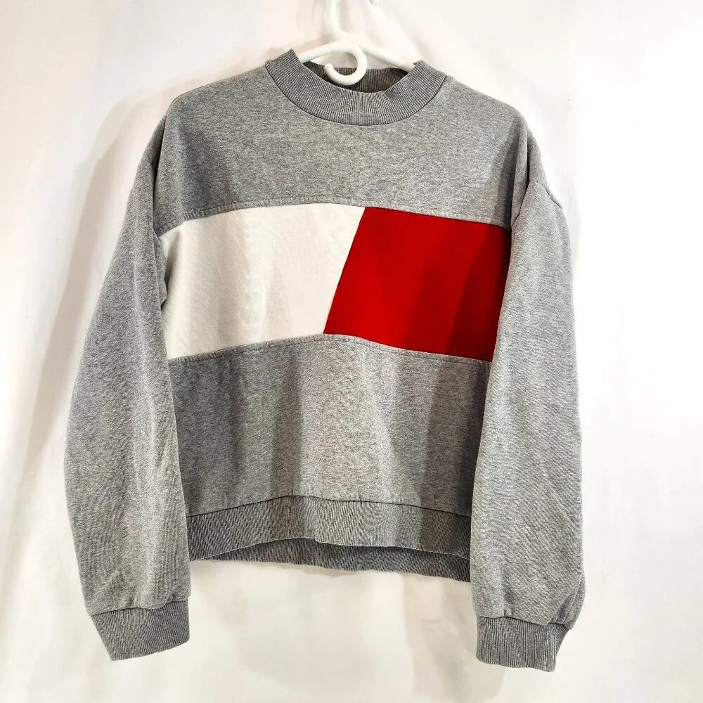 Tommy Hilfiger Sport Color Block Cropped Sweatshirt Womens Large